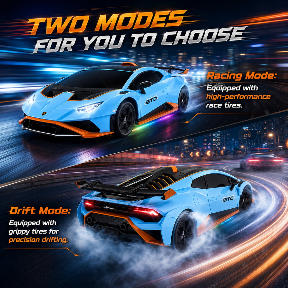 Lamborghini RC Car 1:24, Officially Licensed Remote Control Car 2.4GHz Drift RC Cars with LED Lights 2 Batteries for Kids Boys Age 3+