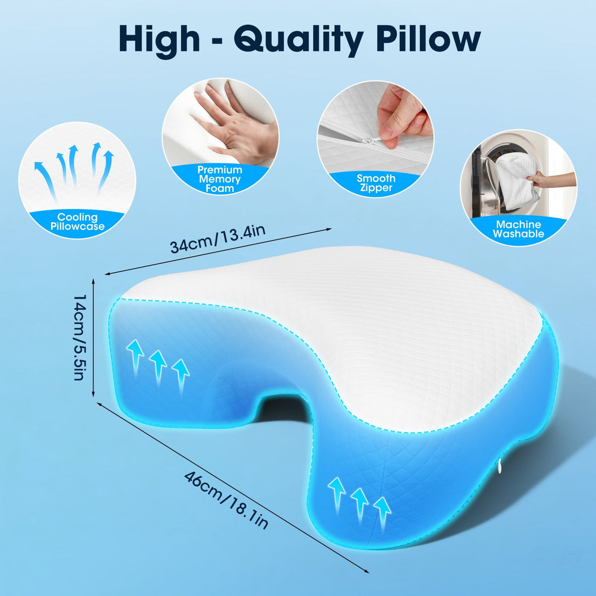 Side Sleeper Pillow, Arm Pillow, Ergonomic Cervical Pillow for Neck, Shoulder & Rotator Cuff Pain Relief